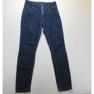 Almost Famous Jeans Womens 9 Junior Blue 5 Button Fly Mid Rise Dark Wash 30x30